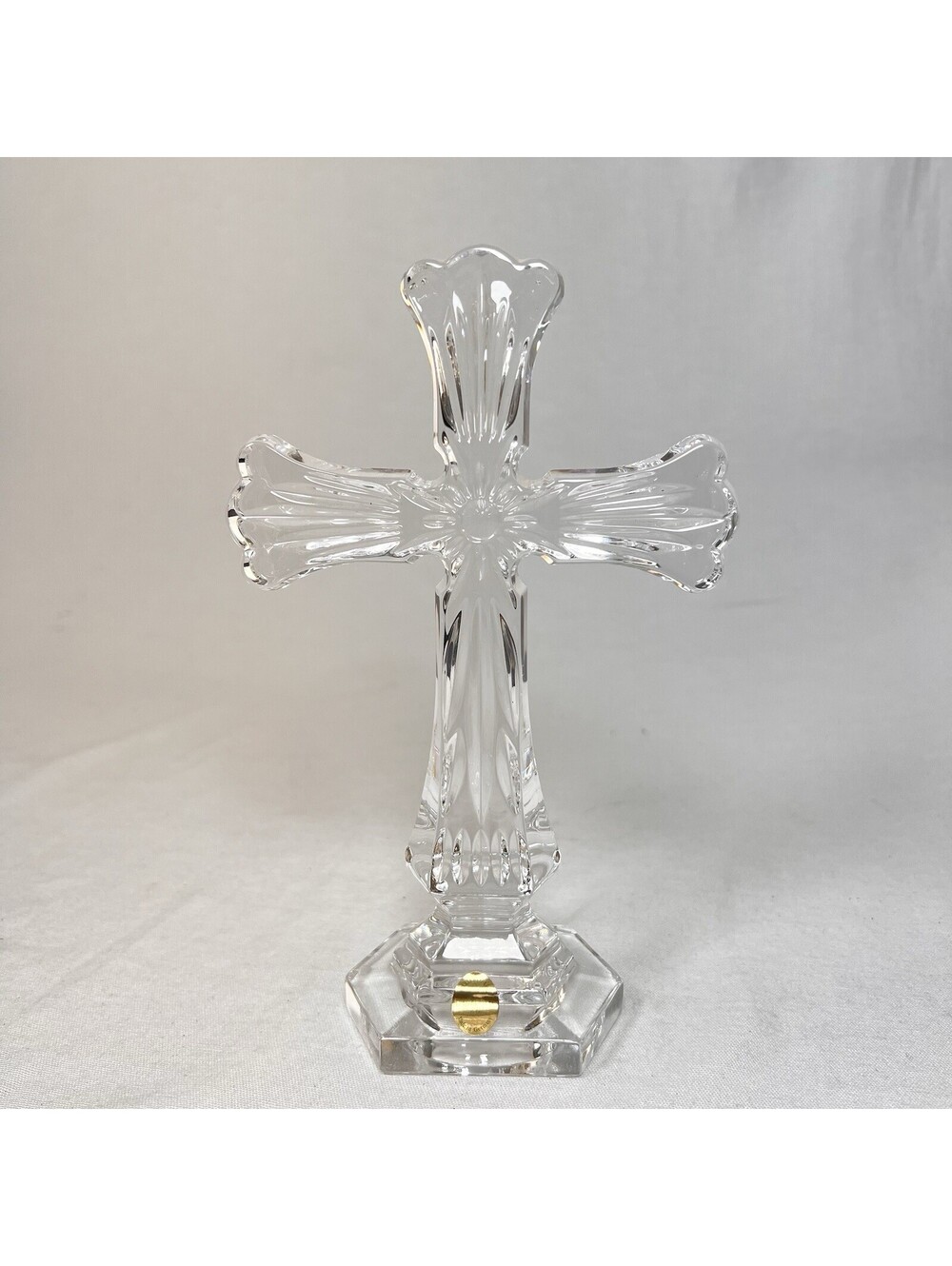 Bleikristall Standing Cross Sunburst Crystal With Pedestal Base 8.5" German Made
